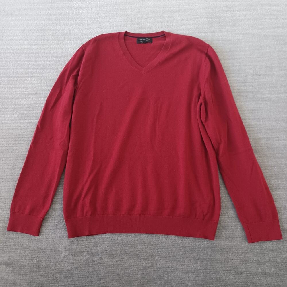 Banana Republic Merino Wool Sweater Men L Red‎ V Neck Pullover Stretch Casual